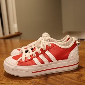 ADIDAS Red and White Heart Nizza Platform Shoes | Size 8 Women’s